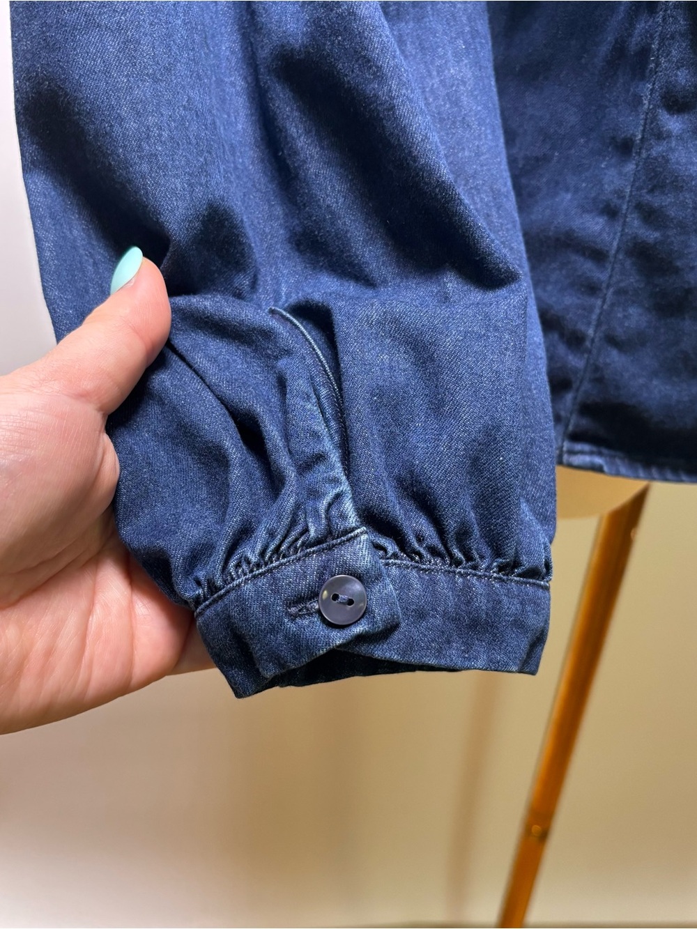 & Other Stories Blue Denim Button-Down Sailor Collar Shirt Size 4 - Picture 7 of 12